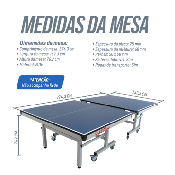 Mesa Tênis de Mesa Profissional Certificada Dobrável Azul e Rede Giant Dragon
