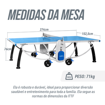 Mesa Tênis de Mesa Dobrável Outdoor Azul e Rede Armazenamento de Bolinhas nos Pés Giant Dragon