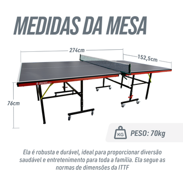 Mesa Tênis de Mesa Oficial Dobrável Preto com Rede Giant Dragon