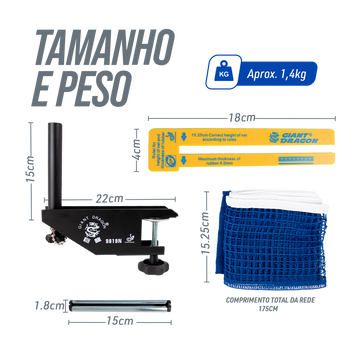 Rede de tênis de mesa ITTF de algodão com suportes Giant Dragon