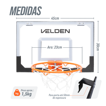Mini tabela de basquete 45x30 cm para porta ou parede Velden