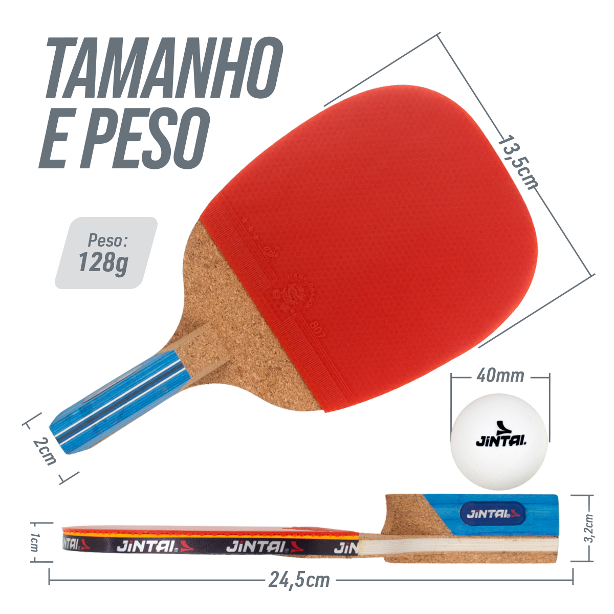 Raquete Tênis de Mesa Caneta Jintai Lunaris 3 Estrelas ITTF