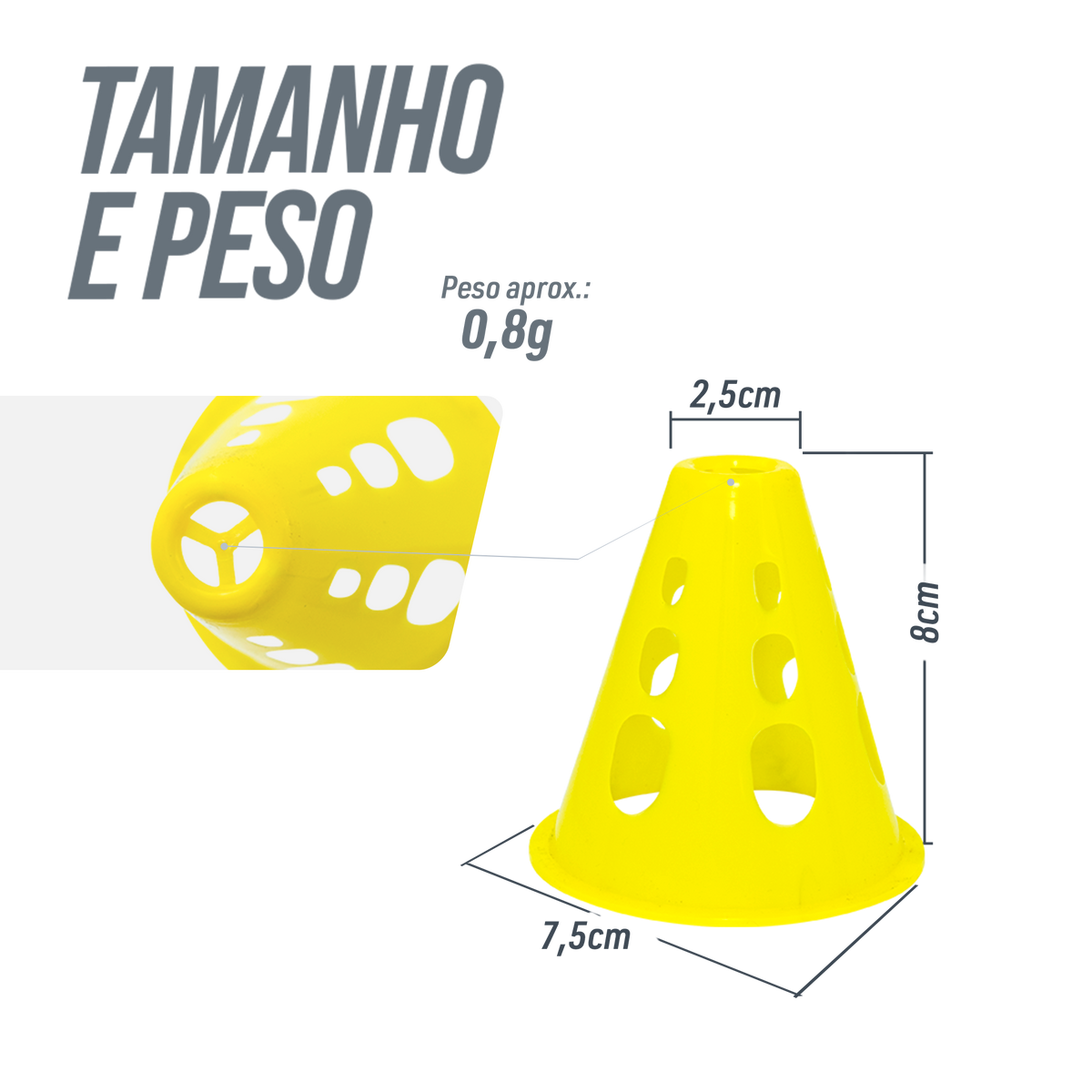 Cone de plástico 8cm vazado pequeno para manobras Pista e Campo - cnj com 10 und