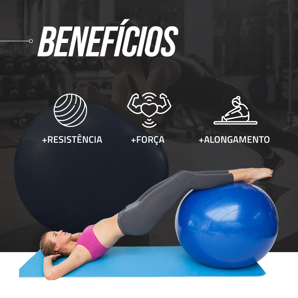 Bola de Pilates Gym Ball 45cm Antiestouro com Bomba Pista e Campo
