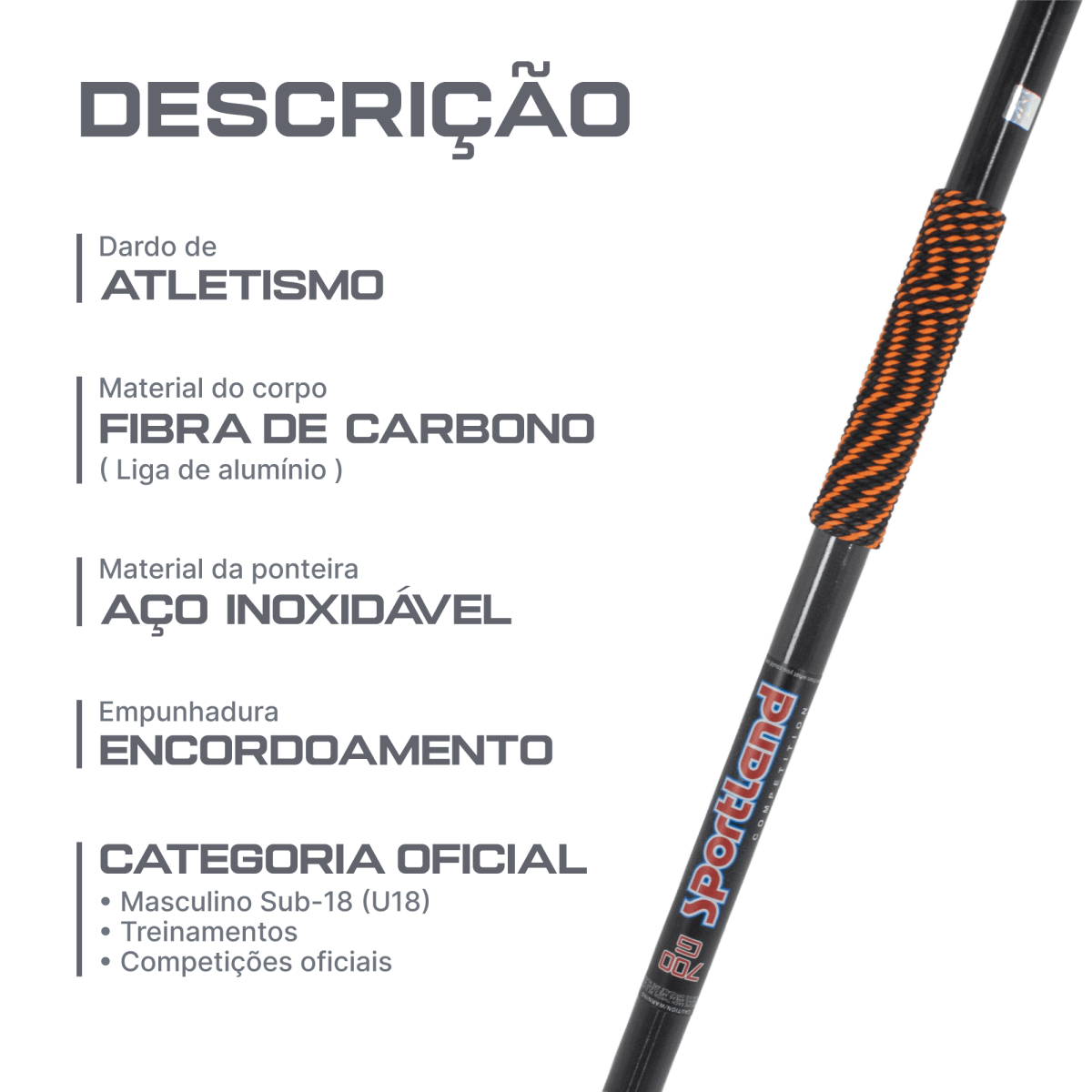 Dardo de Atletismo 700g Sportland Carbon Sênior WA-IAAF