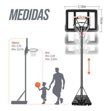 Tabela de Basquete Móvel Ajustável Policarbonato Velden