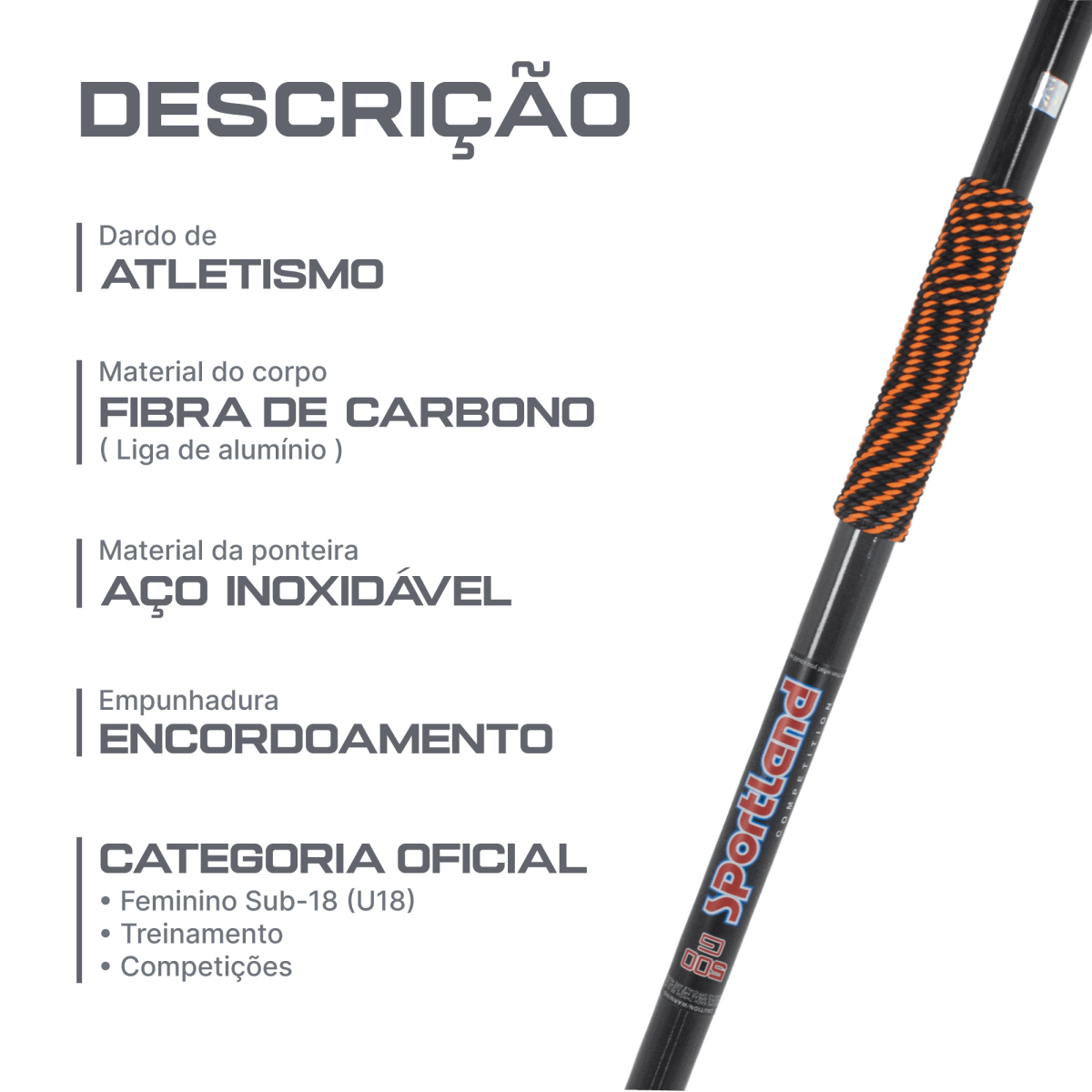 Dardo de Atletismo 500g Sportland Carbon Homologado WA-IAAF