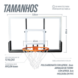 Tabela de basquete de parede quadro transparente de 120x80cm com aro e rede Velden