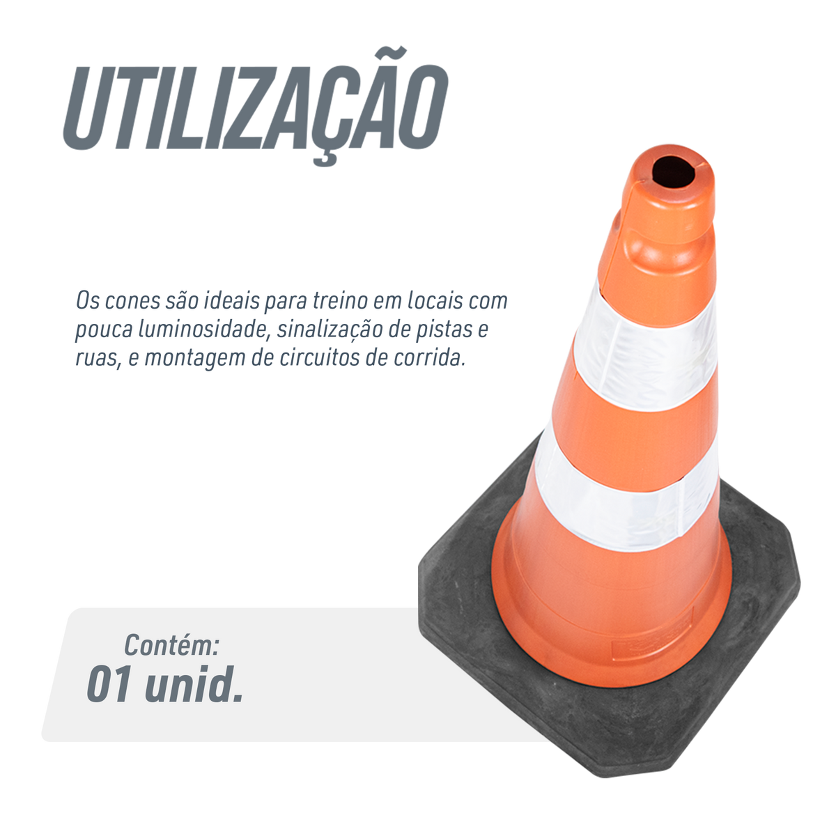 Cone de sinalização semi flexível refletivo 75cm com base de borracha Telbras