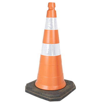 Cone de sinalização semi flexível refletivo 75cm com base de borracha Telbras