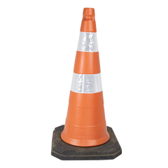 Cone de sinalização semi flexível refletivo 75cm com base de borracha Telbras