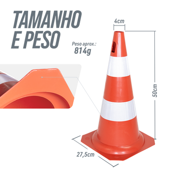 Cone de sinalização flexível (emborrachado) refletivo 50cm Pista e Campo