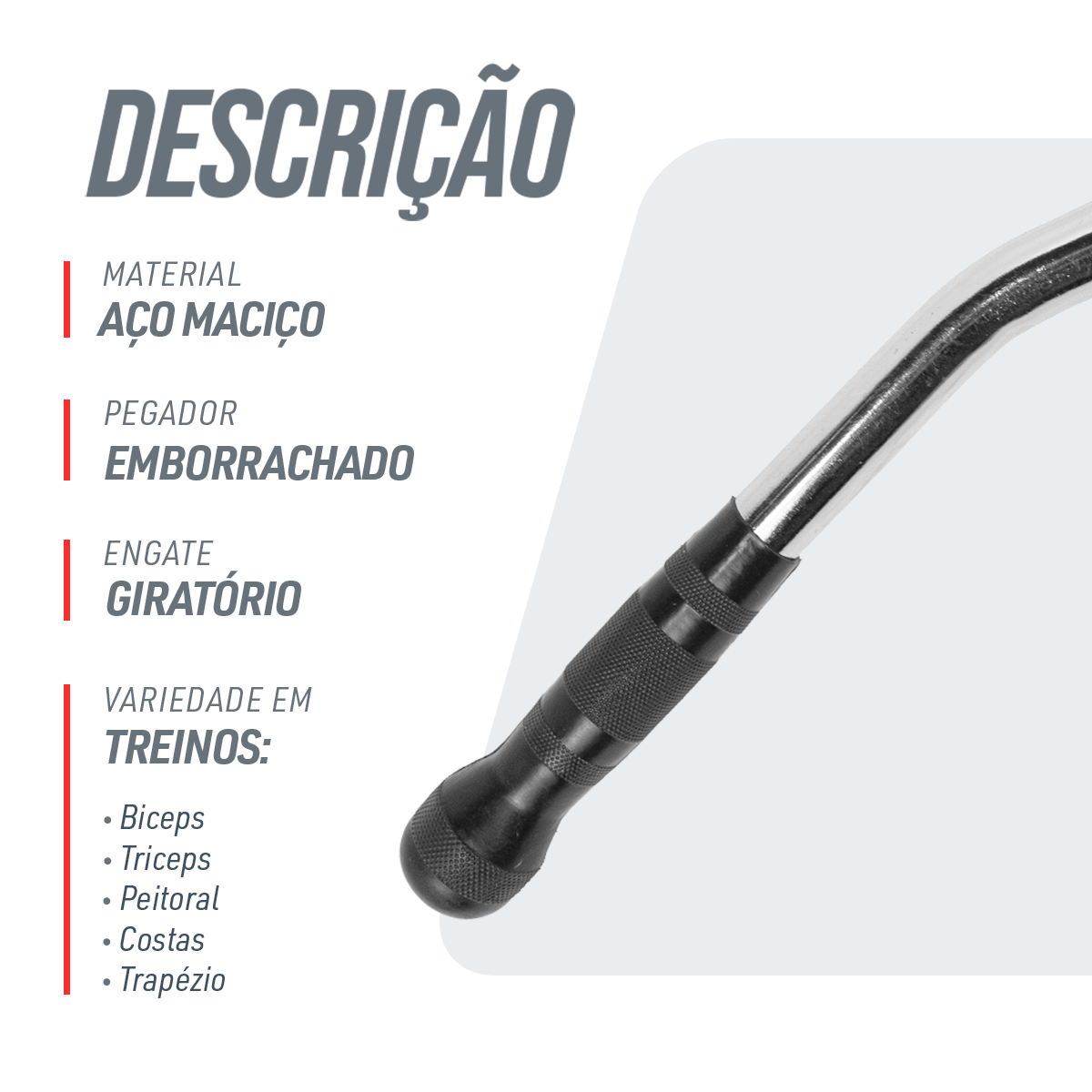 Puxador Barra Curvada para Polia Envolst Aço Maciço com Giro 360°