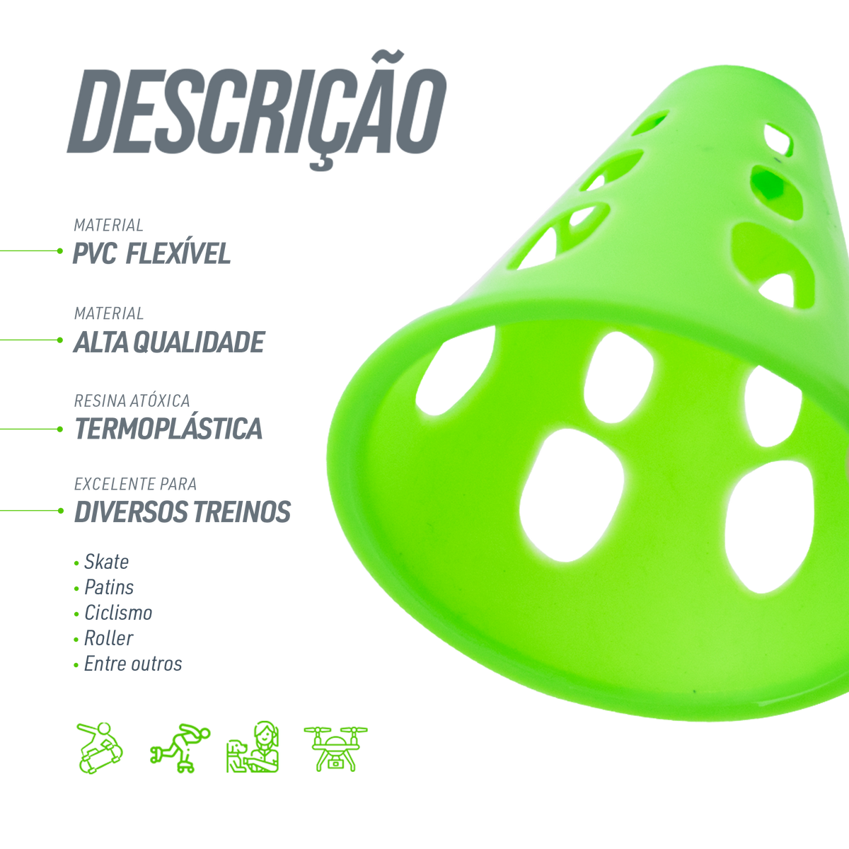 Cone de plástico 8cm vazado pequeno para manobras Pista e Campo - cnj com 10 und