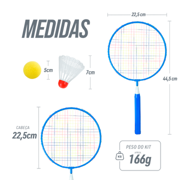 Kit de badminton infantil com 02 raquetes de aço, 01 volante e 01 bola de espuma Loire