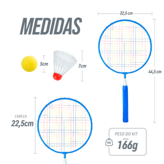 Kit de badminton infantil com 02 raquetes de aço, 01 volante e 01 bola de espuma Loire
