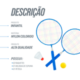 Kit de badminton infantil com 02 raquetes de aço, 01 volante e 01 bola de espuma Loire