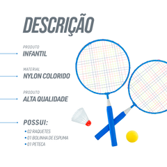 Kit de badminton infantil com 02 raquetes de aço, 01 volante e 01 bola de espuma Loire