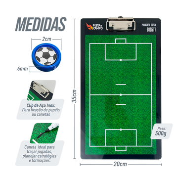 Prancheta tática magnética dupla face com caneta para treinamento de Futebol Society Pista e Campo