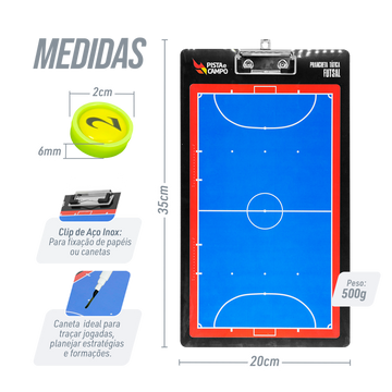Prancheta tática magnética dupla face com caneta para treinamento de Futsal Pista e Campo