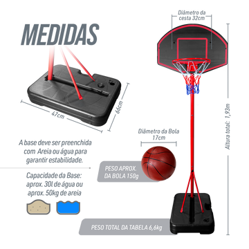 Tabela de basquete infantil móvel com poste, tabela e aro Pista e Campo