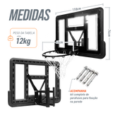 Tabela de basquete de parede quadro transparente de 110x74cm com aro e rede Pista e Campo