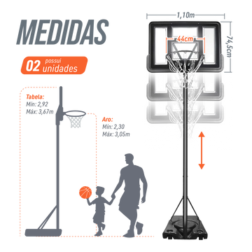 Tabela de basquete adulto móvel com poste, tabela de acrílico e aro Velden