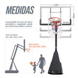 Tabela de basquete adulto móvel com poste, tabela e aro modelo top Velden