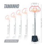 Tabela de basquete infantil juvenil móvel com poste, tabela plástica e aro Velden
