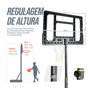Tabela de basquete infantil juvenil móvel com poste, tabela transparente e aro Velden