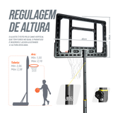 Tabela de basquete infantil juvenil móvel com poste, tabela transparente e aro Velden