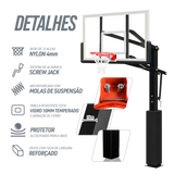 Poste fixo com tabela transparente, aro e rede de basquete oficial adulto premium Velden