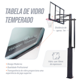 Poste fixo com tabela transparente, aro e rede de basquete oficial adulto premium Velden