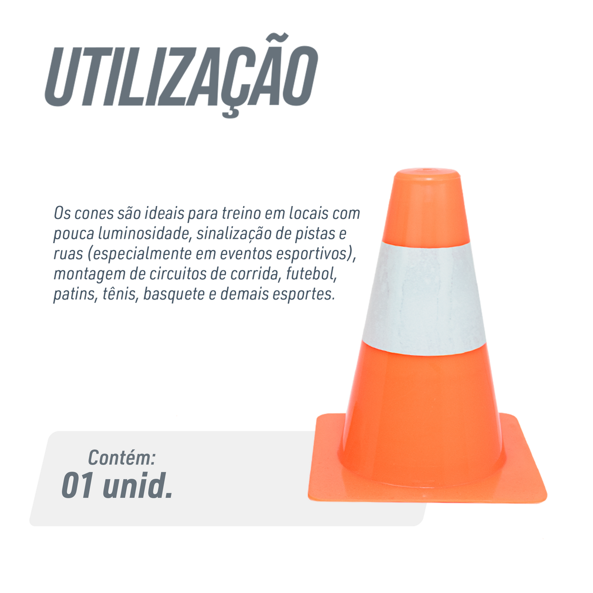 Cone de sinalização de plástico 15cm de altura laranja com faixa branca refletiva Pista e Campo