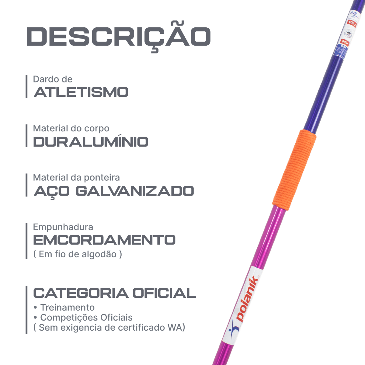 Dardo de duralumínio e aço 600g Air Flyer IAAF Polanik