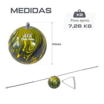 Martelo de Atletismo 7,26 kg 110mm WA com Cabo e Empunhadura ATE