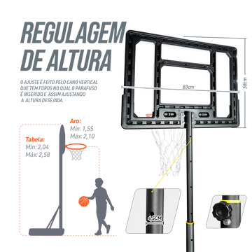Tabela de Basquete Infantil e Juvenil Móvel Ajustável Velden