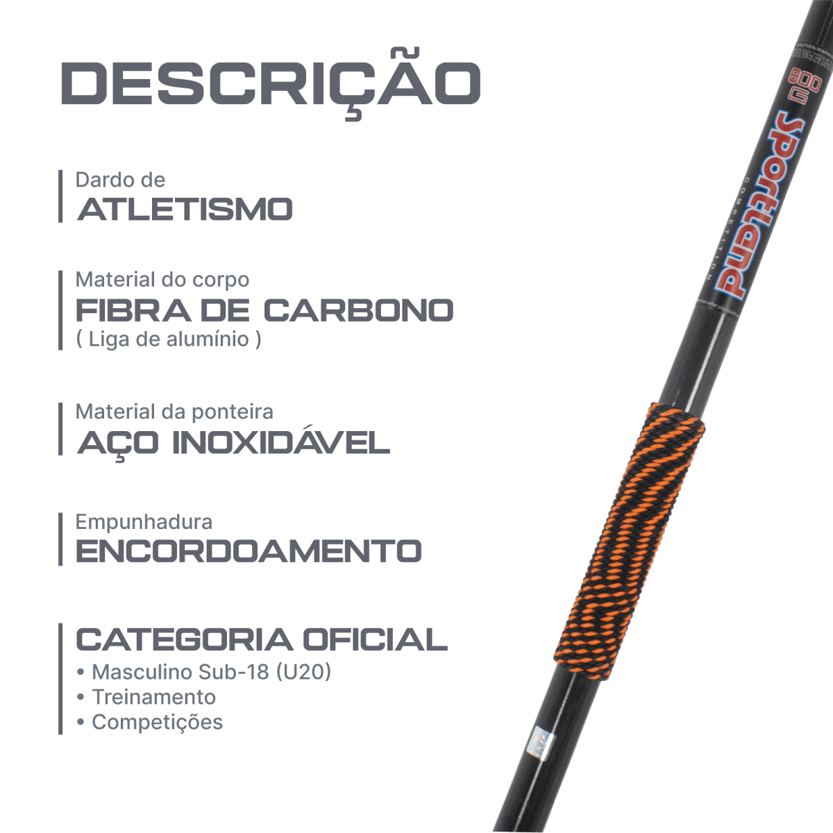 Dardo de Atletismo 800g Sportland Carbon Sênior WA-IAAF