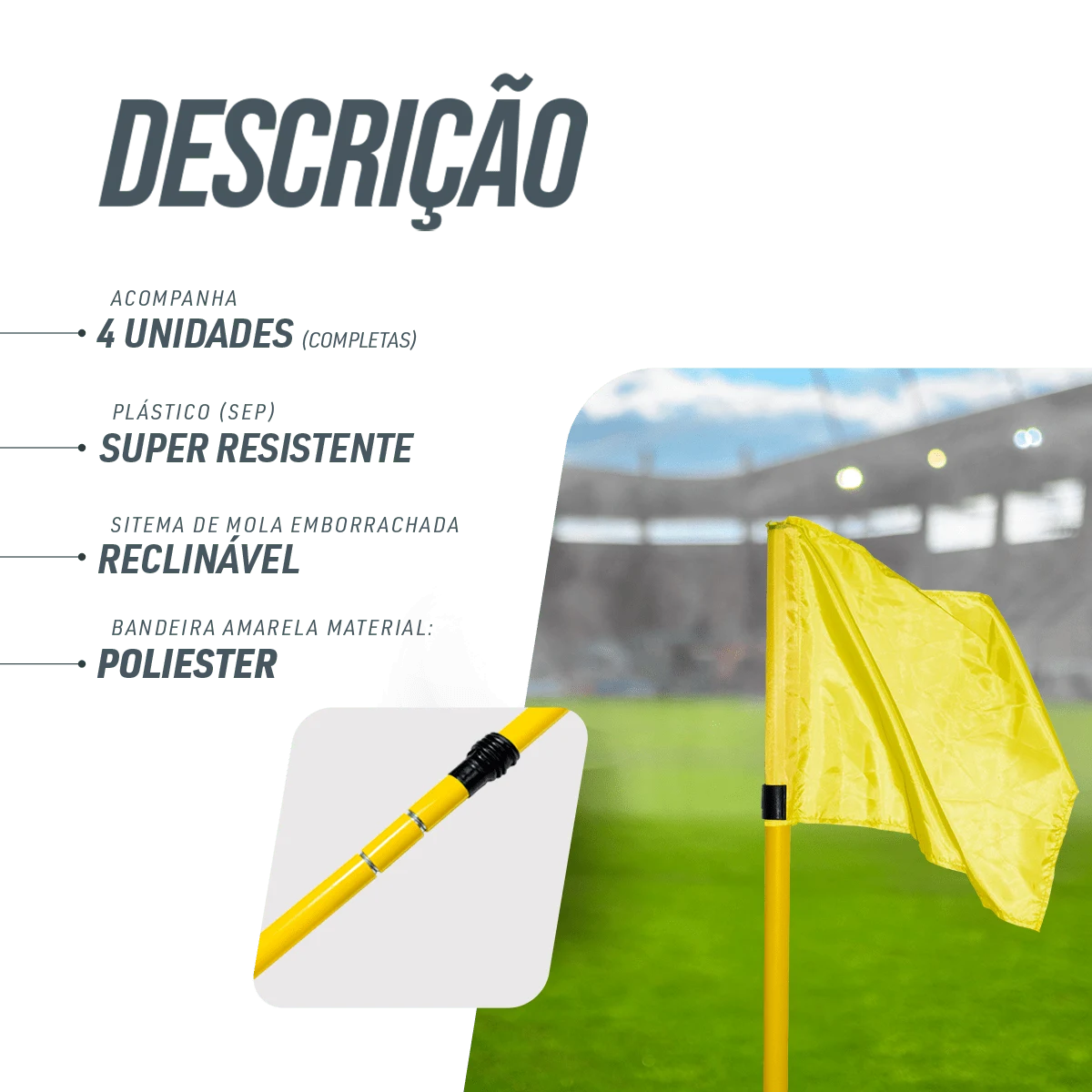 Bandeirola de escanteio oficial de futebol de campo reclinável Velden - cnj com 4 und Cor das bandeiras:Amarelo