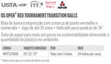 Bolinha/bola de tênis de campo estágio 3 (vermelha 75%) iniciantes Wilson US Open - tubo com 3 und