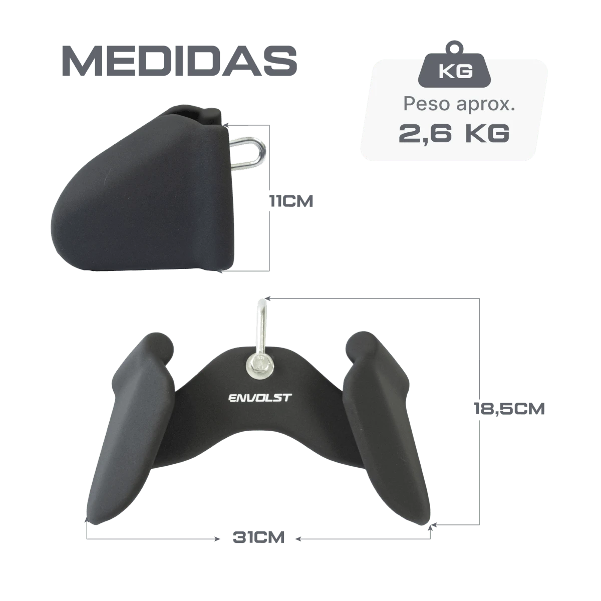 Kit Puxadores Anatômicos Revestido Musculação Envolst