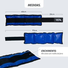 Tornozeleira caneleira em vinilona azul profissional 9kg Pista e Campo - par