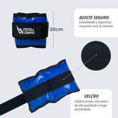 Tornozeleira caneleira em vinilona azul profissional 9kg Pista e Campo - par