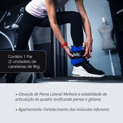 Tornozeleira caneleira em vinilona azul profissional 9kg Pista e Campo - par