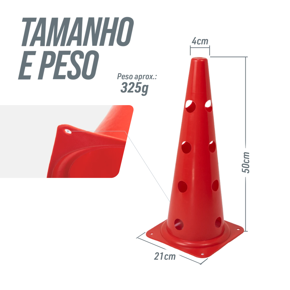 Cone plástico de agilidade furado 50cm Velden - Amarelo