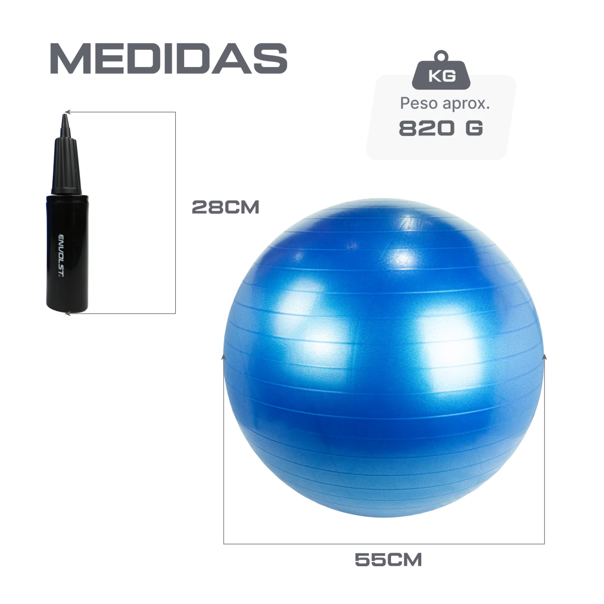 Bola Suíça Gym Ball 55cm Anti Estouro Envolst - Cinza