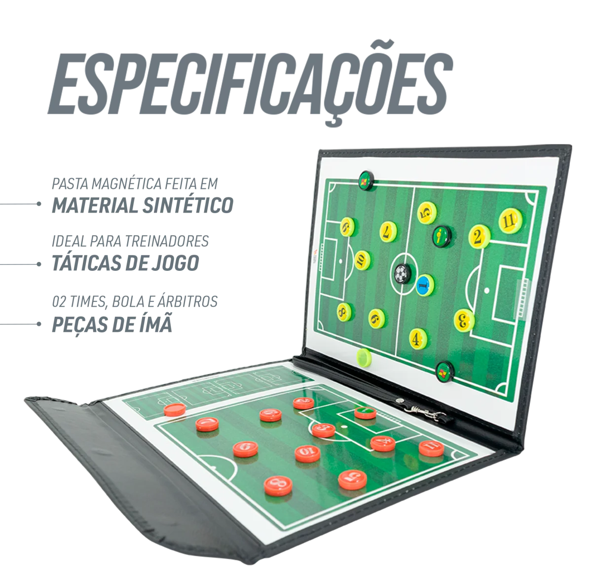 Prancheta tática magnética com caneta para treinamento de futebol Pista e Campo - Modelo pasta preta