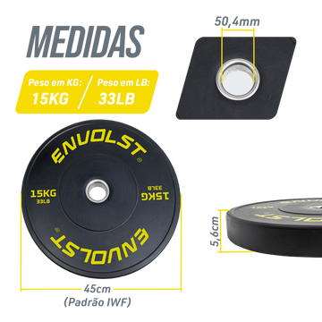 Anilha Bumper Olímpica 15 kg Treinos de LPO e Cross Envolst