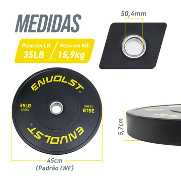 Anilha Bumper Olímpica 35 lb Treinos de LPO e Cross Envolst