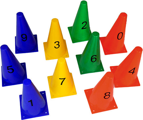 Cones de plástico 23cm numerados Pista e Campo - cnj com 10 und